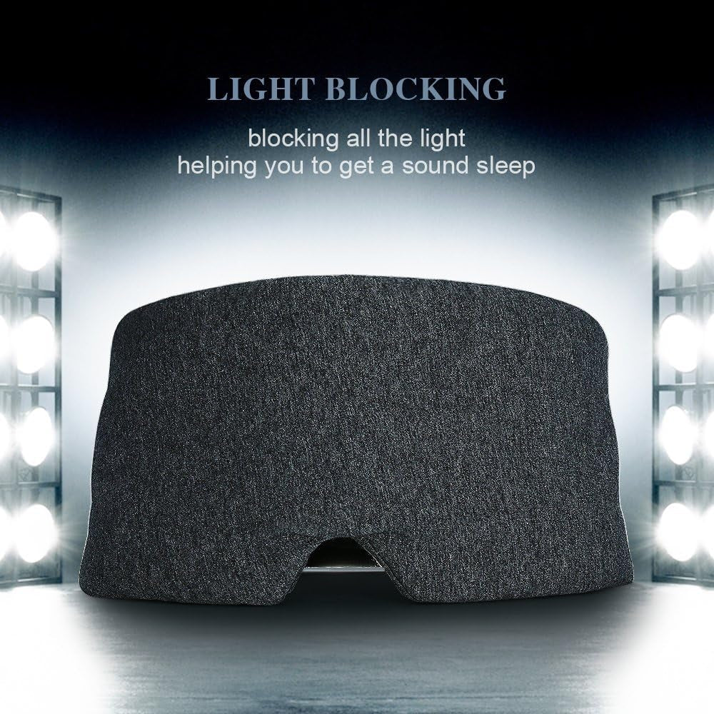 Cotton Sleep Eye Mask for Women Men - 100% Blocking Light Travel Blindfold, Soft Zero Pressure Grey Eyes Cover with Adjustable Velcro Strap for Side Sleeper Night Sleeping, Work Nap and Yoga