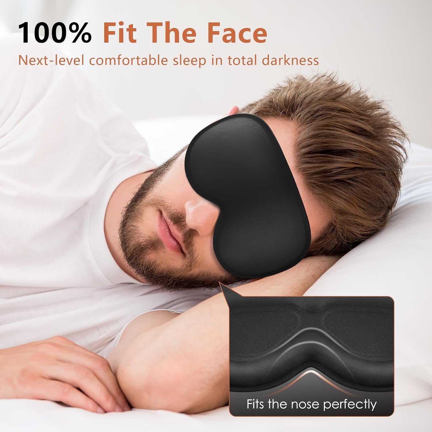 Sleep Mask for Side Sleeper Women Men, Eye Mask for Sleeping Light Blocking, 3D Contoured Cup Sleeping Mask, Soft Breathable Sleep Eye Mask with Adjustable Elastic Strap for Travel