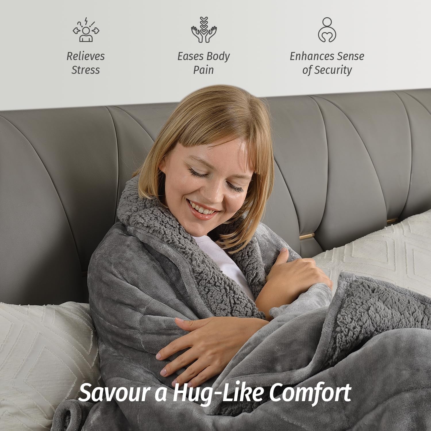 Sherpa Fleece Weighted Blanket for Adult 15 Lbs King 80"X87" Grey