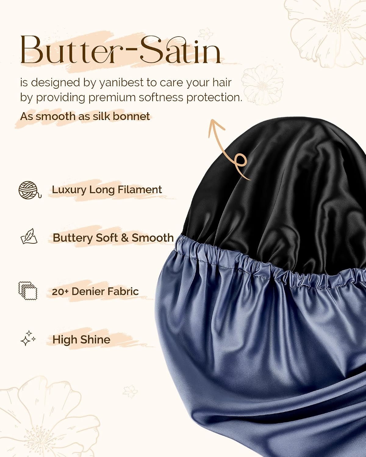 Adjustable Satin Sleep Bonnet, Double Layer Extra Long Hair Bonnet