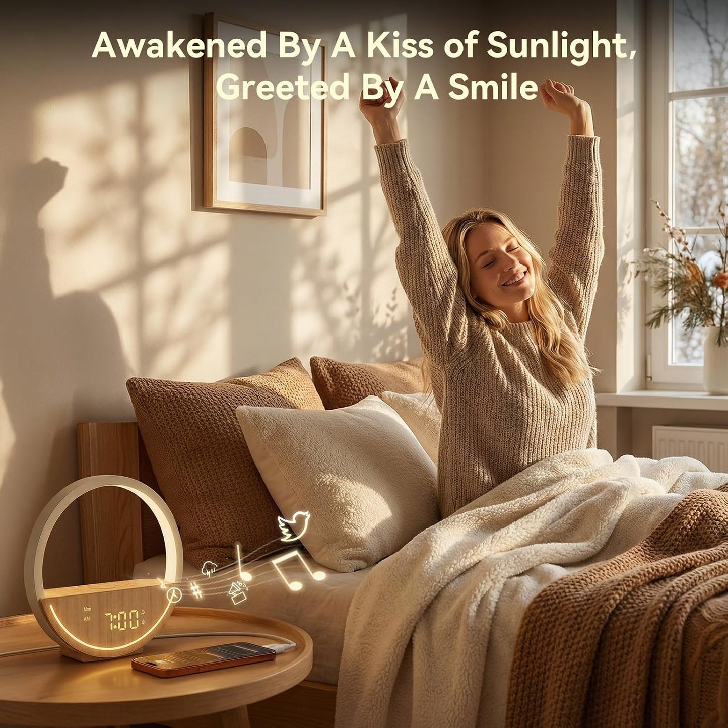 Sunrise Alarm Clock White Noise Sound Machine for Bedroom | Gentle Wake up Light with 20 Soothing Sounds Sleep Aids, Dimmable Clock, Touch Control, Timer, Dual Alarms for Heavy Sleepers