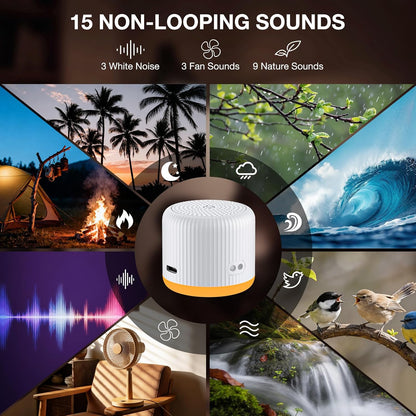 Portable Sound Machine,Travel Sound Machine with Light,15 Non-Looping Sound Timer and Memory Play, Mini White Noise Machine for Sleeping Office Privacy Travel Gift