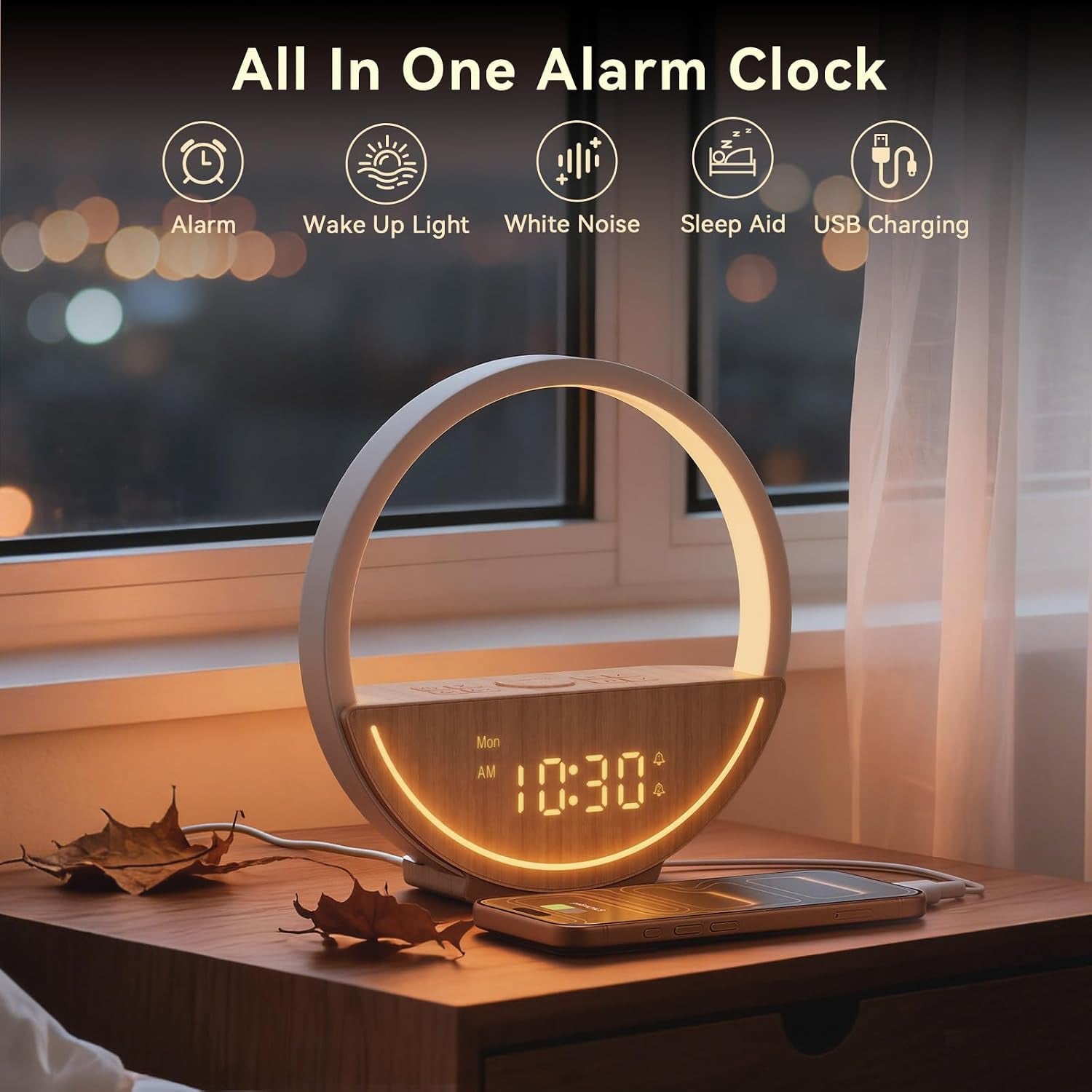 Sunrise Alarm Clock White Noise Sound Machine for Bedroom | Gentle Wake up Light with 20 Soothing Sounds Sleep Aids, Dimmable Clock, Touch Control, Timer, Dual Alarms for Heavy Sleepers