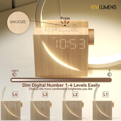 Sunrise Alarm Clock Sound Machine Nightlight, Gradual Wake up Light, Digital Dimmable Clock, 10 White Noise Sleep Sounds, Snooze, Dual Clocks for Heavy Sleeper Adult, Decor Gifts for Women