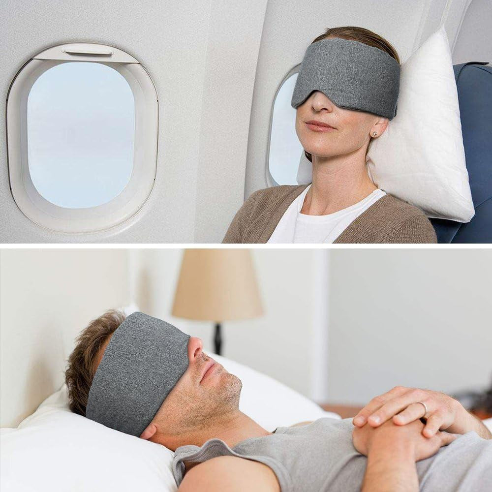 Cotton Sleep Eye Mask for Women Men - 100% Blocking Light Travel Blindfold, Soft Zero Pressure Grey Eyes Cover with Adjustable Velcro Strap for Side Sleeper Night Sleeping, Work Nap and Yoga