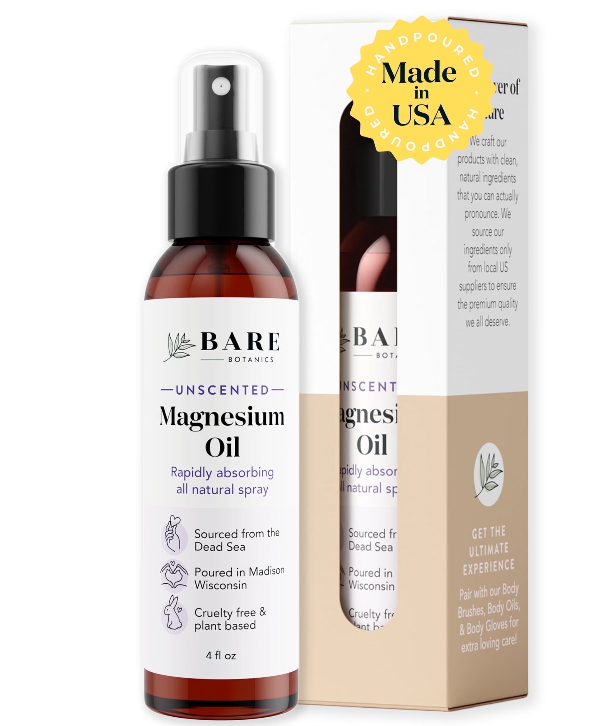 Magnesium Oil Spray Unscented 4 Fl Oz | Sourced from the Dead Sea, Made in Wisconsin