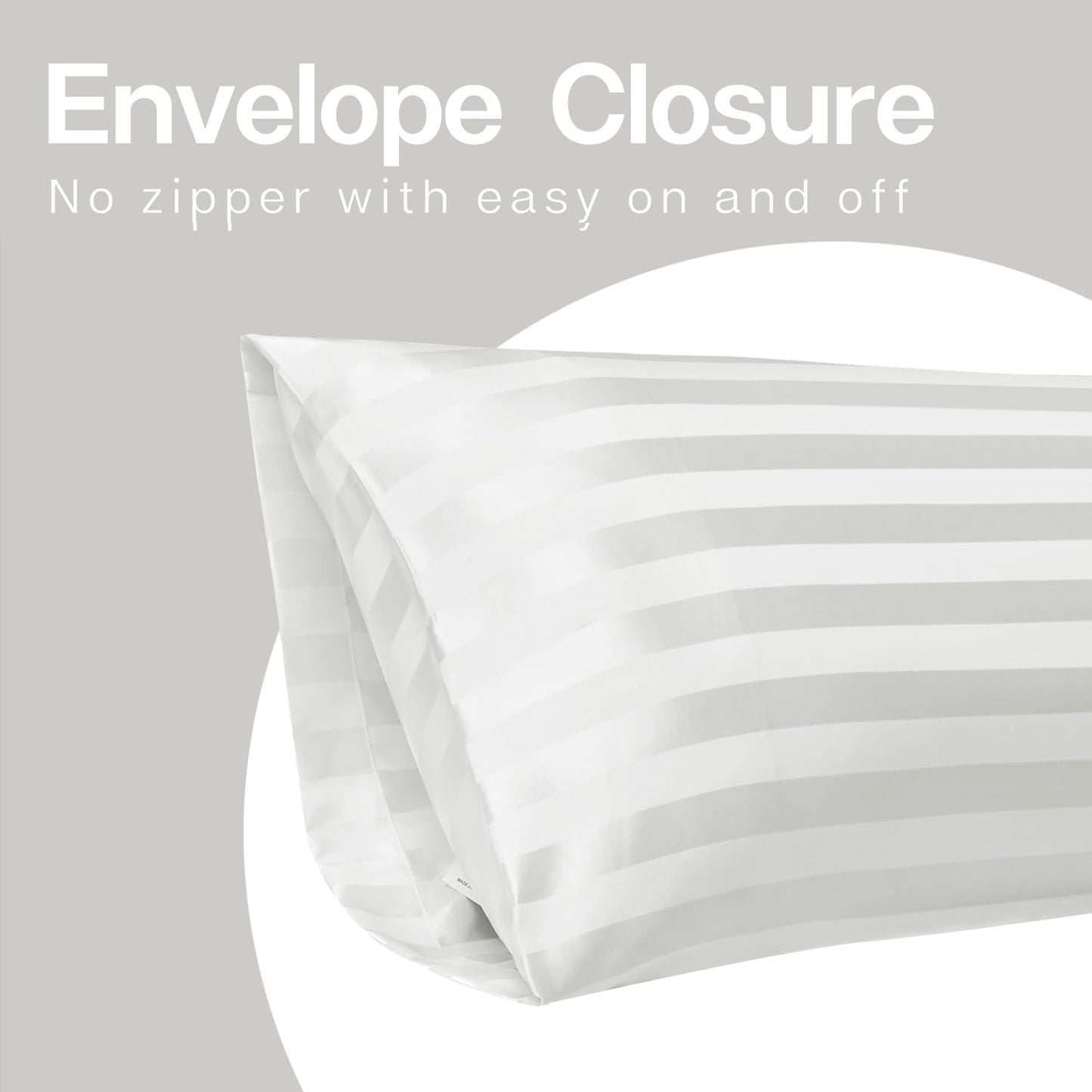 Satin Body Pillow Case, 20"X 54", Ivory Striped, Set of 1