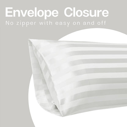 Satin Body Pillow Case, 20"X 54", Ivory Striped, Set of 1