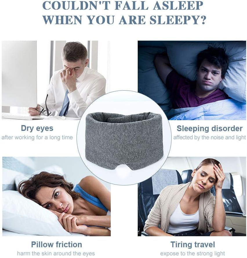 Cotton Sleep Eye Mask for Women Men - 100% Blocking Light Travel Blindfold, Soft Zero Pressure Grey Eyes Cover with Adjustable Velcro Strap for Side Sleeper Night Sleeping, Work Nap and Yoga