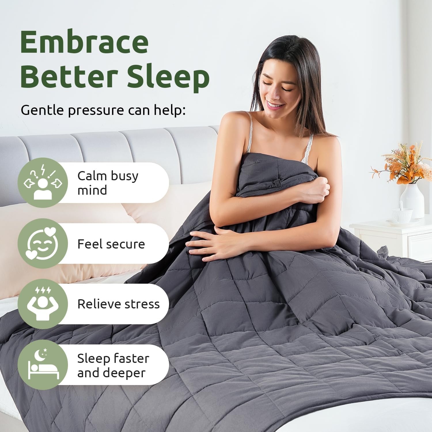 Cotton Weighted Blanket for Adults, King Size 80"X87" 30 Lbs | Cooling, Breathable and Soft; Filled with Glass Beads; Washable; Heavy Throw for Calming, Sleep and Nap; Dark Grey