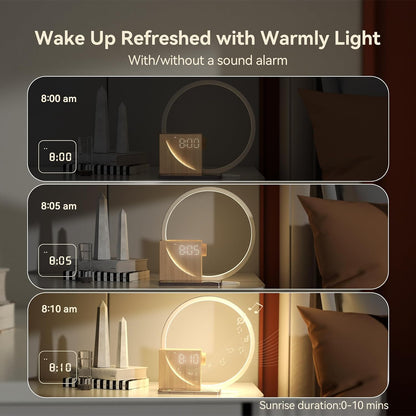 Sunrise Alarm Clock Sound Machine Nightlight, Gradual Wake up Light, Digital Dimmable Clock, 10 White Noise Sleep Sounds, Snooze, Dual Clocks for Heavy Sleeper Adult, Decor Gifts for Women