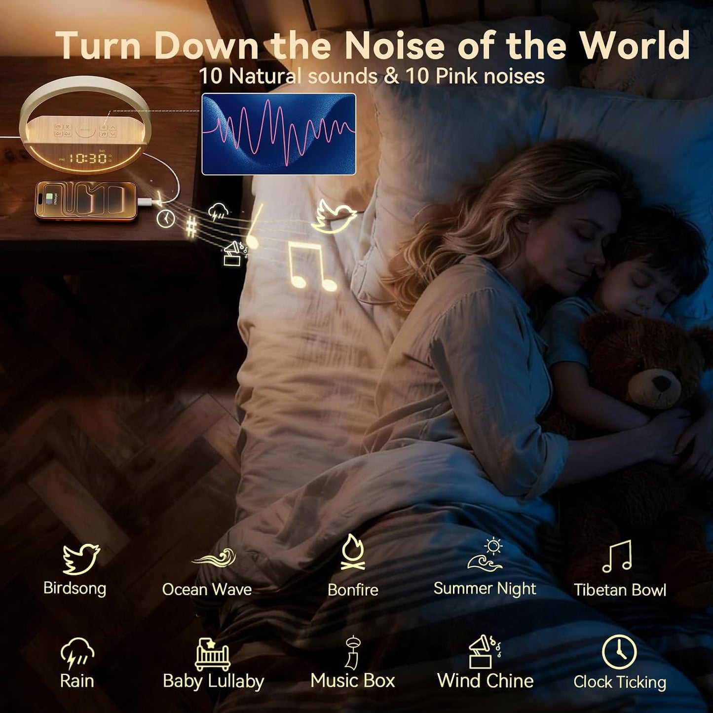 Sunrise Alarm Clock White Noise Sound Machine for Bedroom | Gentle Wake up Light with 20 Soothing Sounds Sleep Aids, Dimmable Clock, Touch Control, Timer, Dual Alarms for Heavy Sleepers