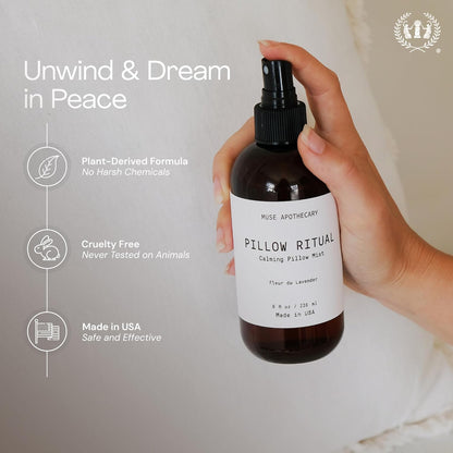 Pillow Ritual - Aromatic, Calming and Relaxing Pillow Mist, Linen and Fabric Spray - Infused with Natural Aromatherapy Essential Oils - 8 Oz, Fleur Du Lavender