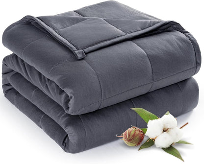 Cotton Weighted Blanket for Adults, King Size 80"X87" 30 Lbs | Cooling, Breathable and Soft; Filled with Glass Beads; Washable; Heavy Throw for Calming, Sleep and Nap; Dark Grey