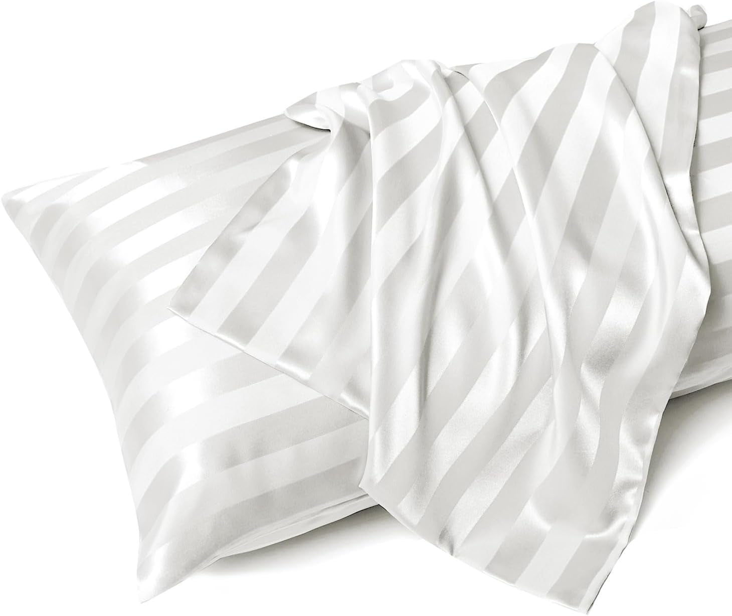 Satin Body Pillow Case, 20"X 54", Ivory Striped, Set of 1
