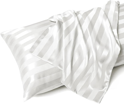 Satin Body Pillow Case, 20"X 54", Ivory Striped, Set of 1
