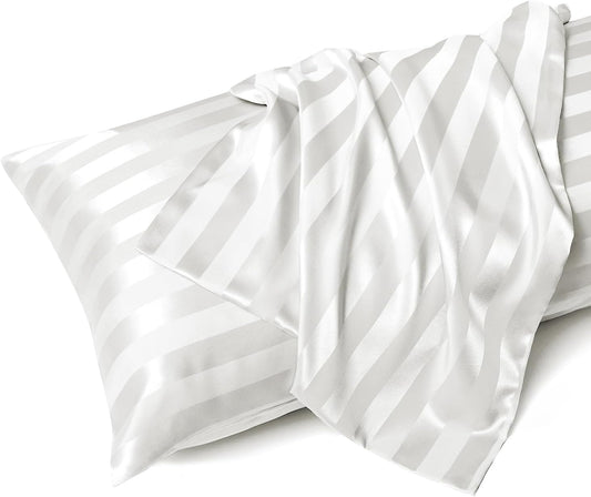 Satin Body Pillow Case, 20"X 54", Ivory Striped, Set of 1