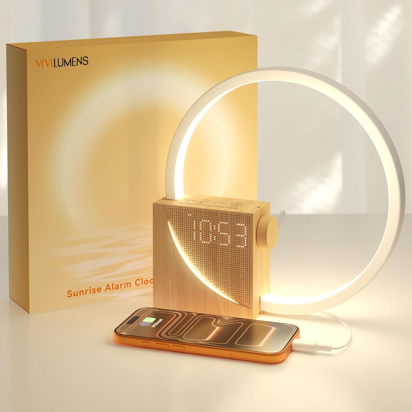 Sunrise Alarm Clock Sound Machine Nightlight, Gradual Wake up Light, Digital Dimmable Clock, 10 White Noise Sleep Sounds, Snooze, Dual Clocks for Heavy Sleeper Adult, Decor Gifts for Women
