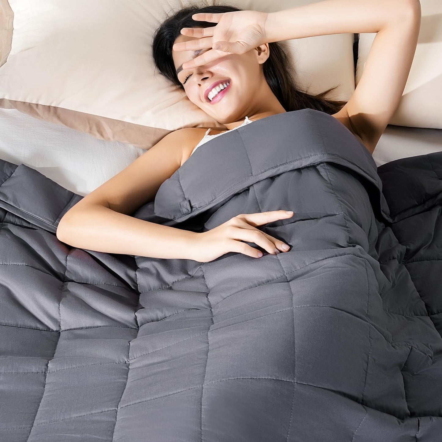 Cotton Weighted Blanket for Adults, King Size 80"X87" 30 Lbs | Cooling, Breathable and Soft; Filled with Glass Beads; Washable; Heavy Throw for Calming, Sleep and Nap; Dark Grey