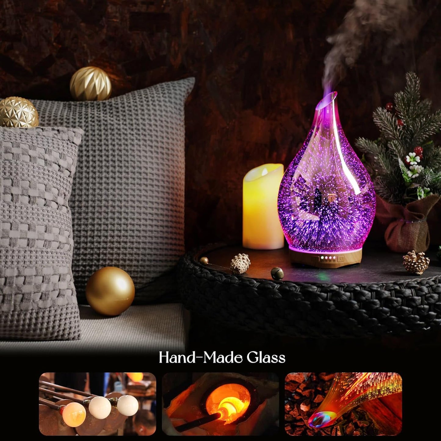 Essential Oil Diffuser 280Ml Handmade Glass Diffuser 7H Runtime