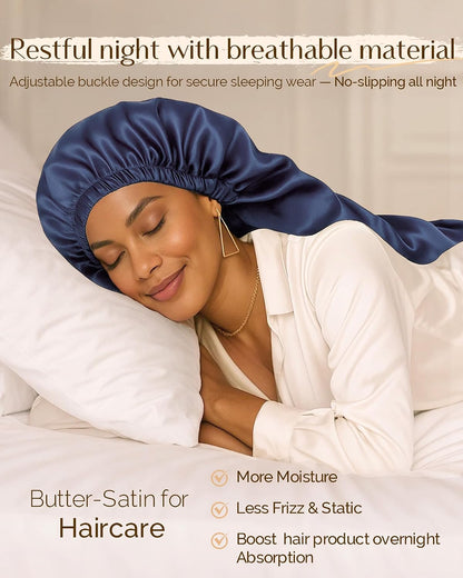 Adjustable Satin Sleep Bonnet, Double Layer Extra Long Hair Bonnet