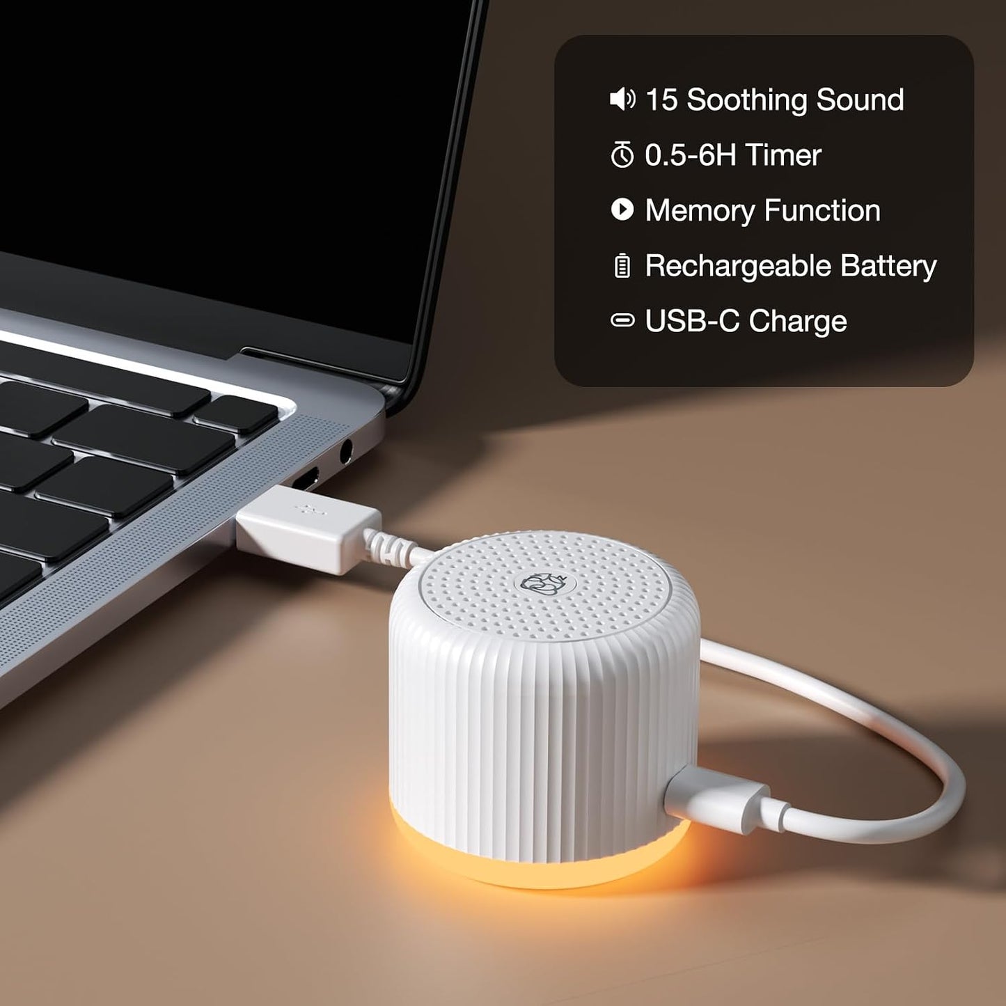 Portable Sound Machine,Travel Sound Machine with Light,15 Non-Looping Sound Timer and Memory Play, Mini White Noise Machine for Sleeping Office Privacy Travel Gift