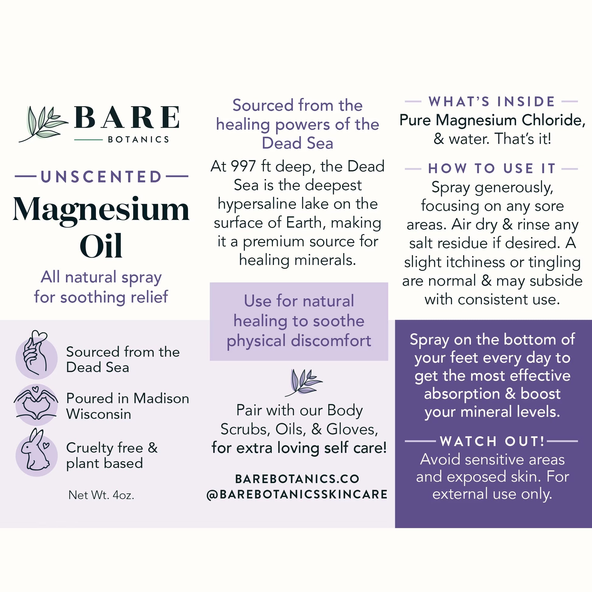 Magnesium Oil Spray Unscented 4 Fl Oz | Sourced from the Dead Sea, Made in Wisconsin