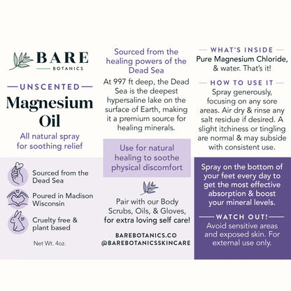 Magnesium Oil Spray Unscented 4 Fl Oz | Sourced from the Dead Sea, Made in Wisconsin