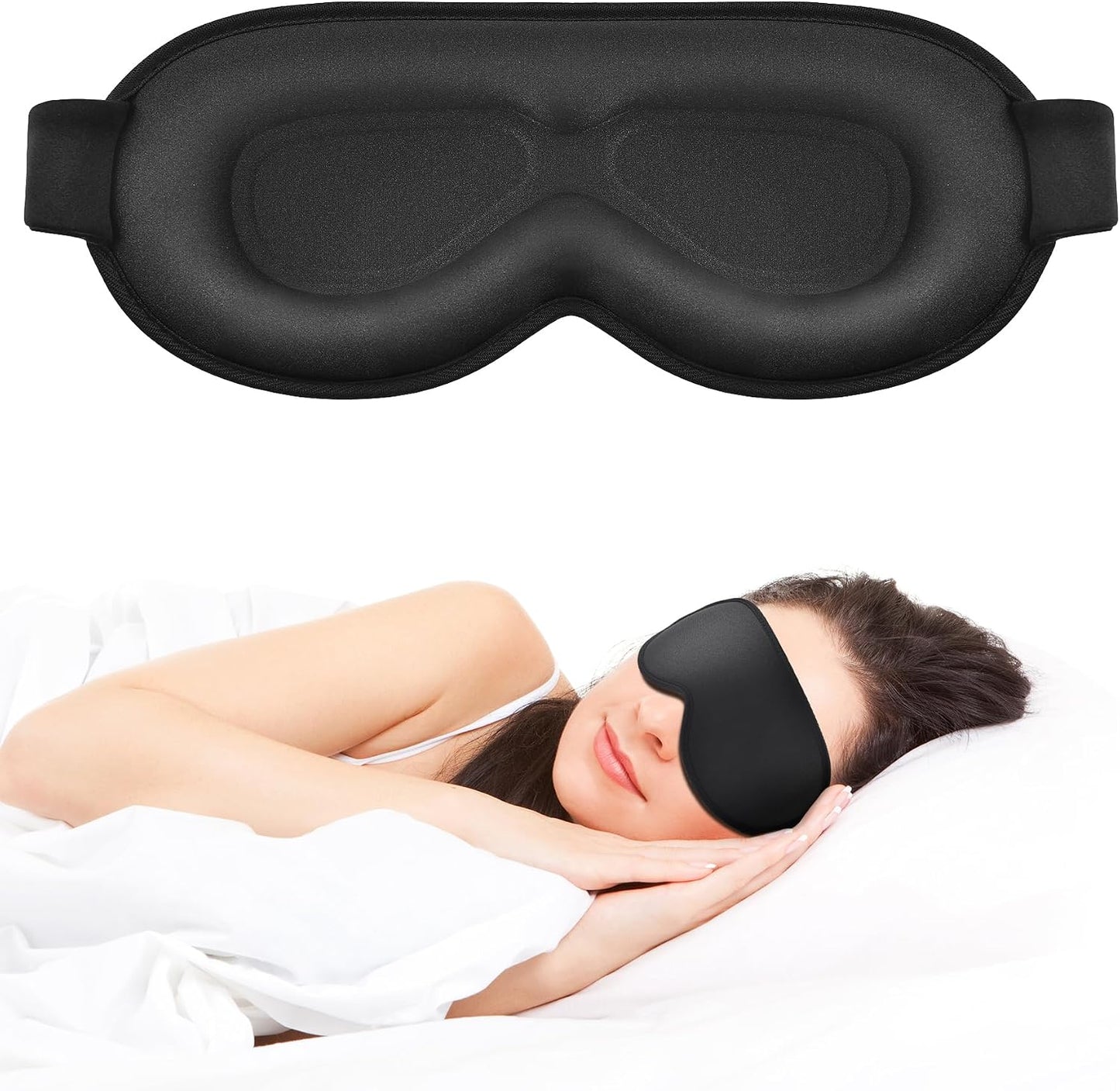 Sleep Mask for Side Sleeper Women Men, Eye Mask for Sleeping Light Blocking, 3D Contoured Cup Sleeping Mask, Soft Breathable Sleep Eye Mask with Adjustable Elastic Strap for Travel