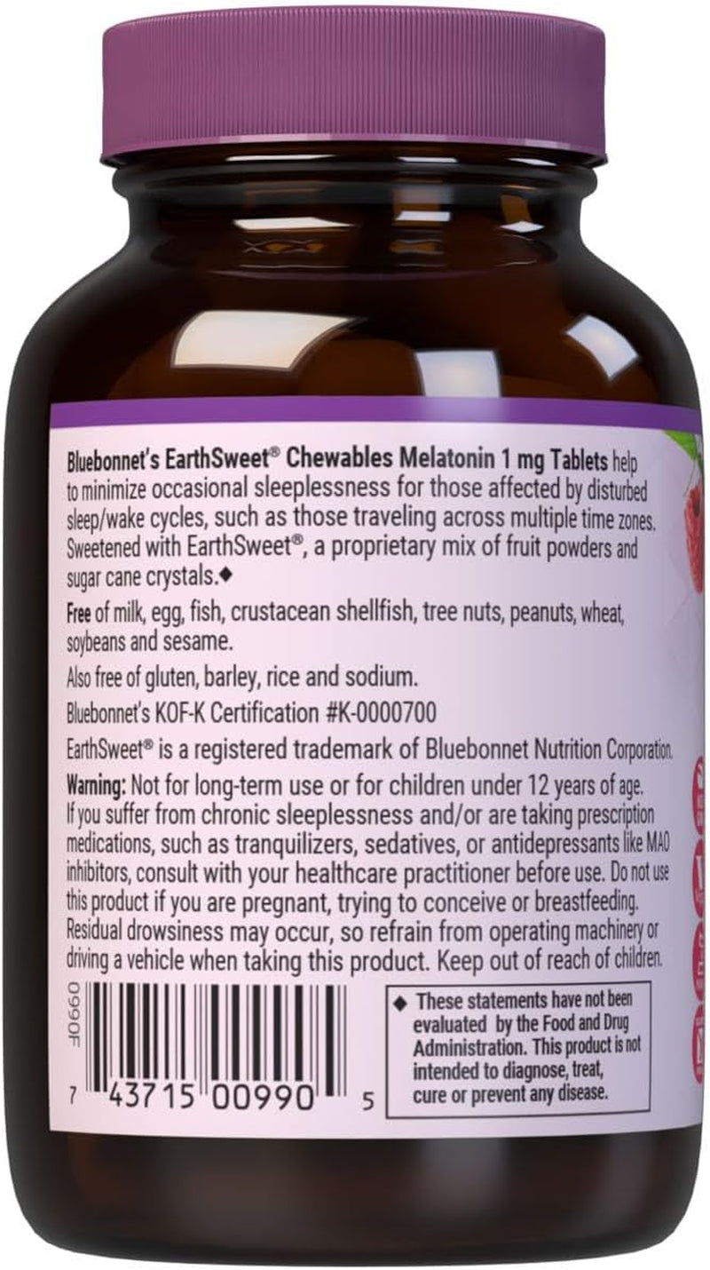 Earthsweet Melatonin 1Mg Chewable Tablets, Raspberry, 60Ct
