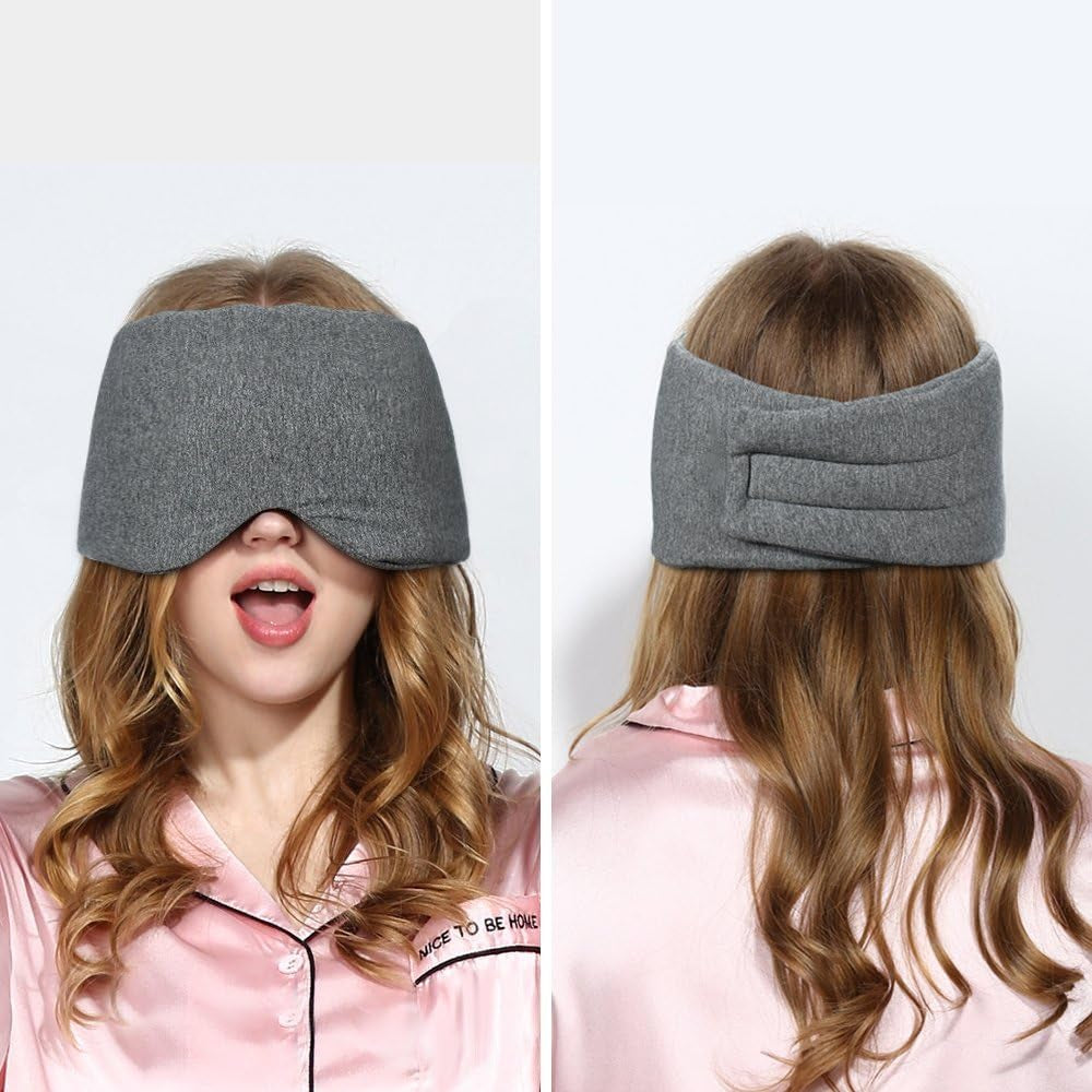 Cotton Sleep Eye Mask for Women Men - 100% Blocking Light Travel Blindfold, Soft Zero Pressure Grey Eyes Cover with Adjustable Velcro Strap for Side Sleeper Night Sleeping, Work Nap and Yoga