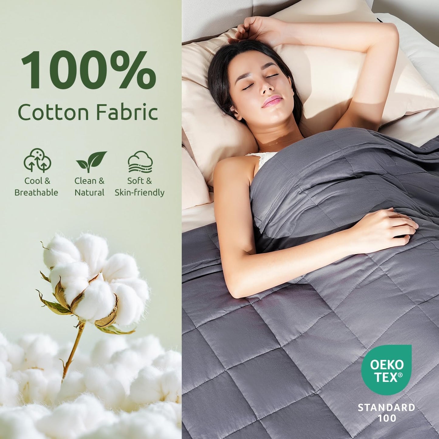 Cotton Weighted Blanket for Adults, King Size 80"X87" 30 Lbs | Cooling, Breathable and Soft; Filled with Glass Beads; Washable; Heavy Throw for Calming, Sleep and Nap; Dark Grey