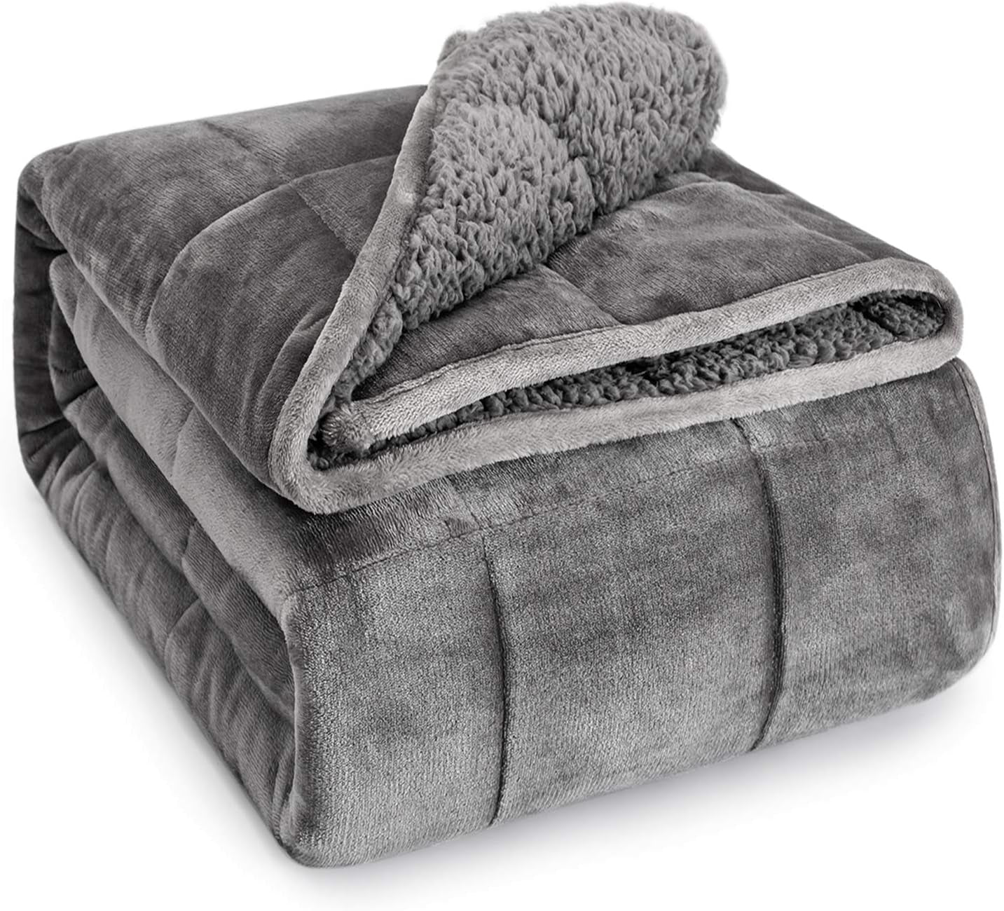 Sherpa Fleece Weighted Blanket for Adult 15 Lbs King 80"X87" Grey
