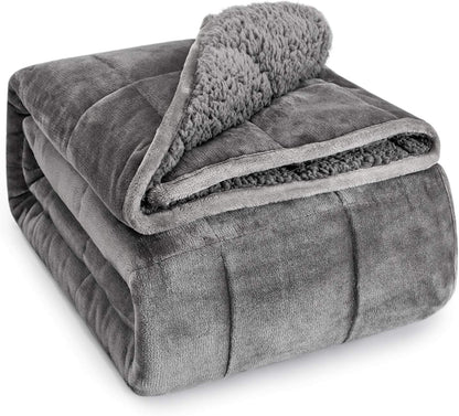 Sherpa Fleece Weighted Blanket for Adult 15 Lbs King 80"X87" Grey