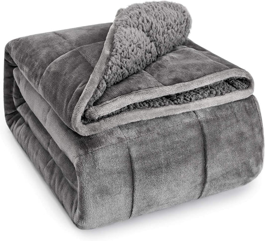 Sherpa Fleece Weighted Blanket for Adult 15 Lbs King 80"X87" Grey