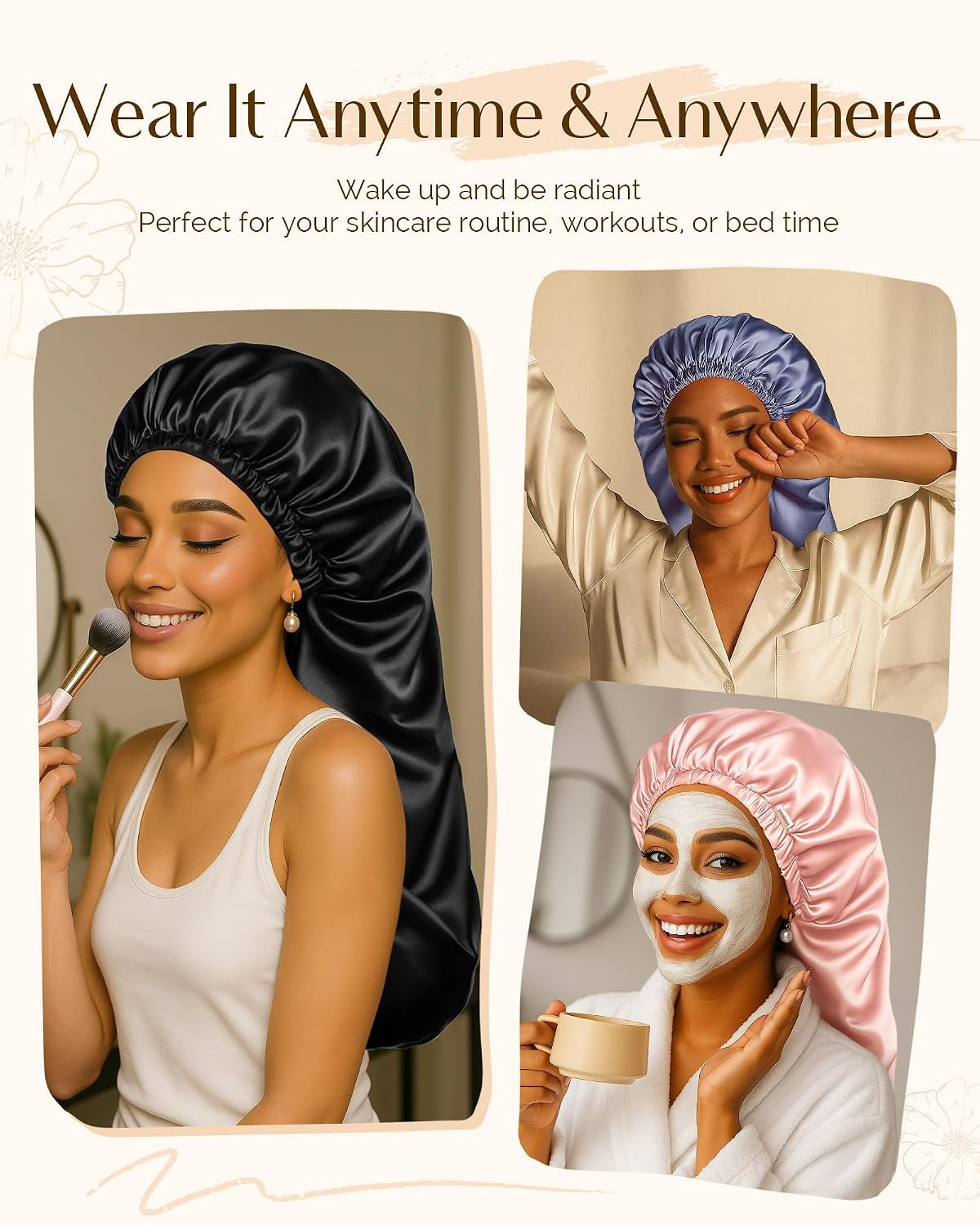 Adjustable Satin Sleep Bonnet, Double Layer Extra Long Hair Bonnet