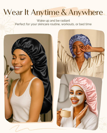 Adjustable Satin Sleep Bonnet, Double Layer Extra Long Hair Bonnet