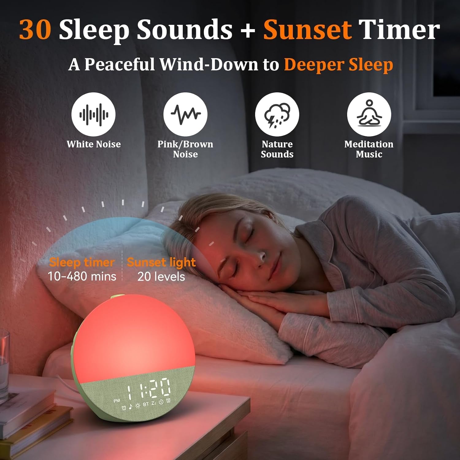 Sunrise Alarm Clock with Sound Machine, Gentle Wake up Light for Bedroom