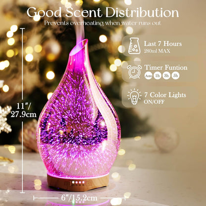 Essential Oil Diffuser 280Ml Handmade Glass Diffuser 7H Runtime