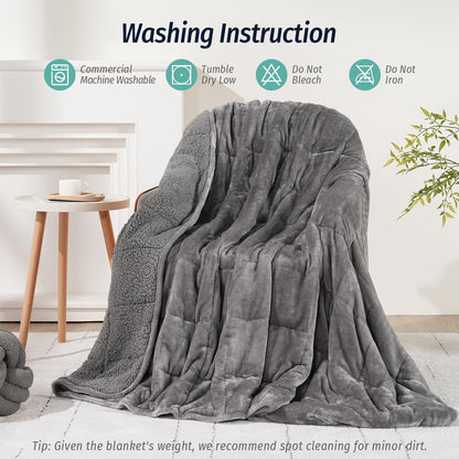 Sherpa Fleece Weighted Blanket for Adult 15 Lbs King 80"X87" Grey
