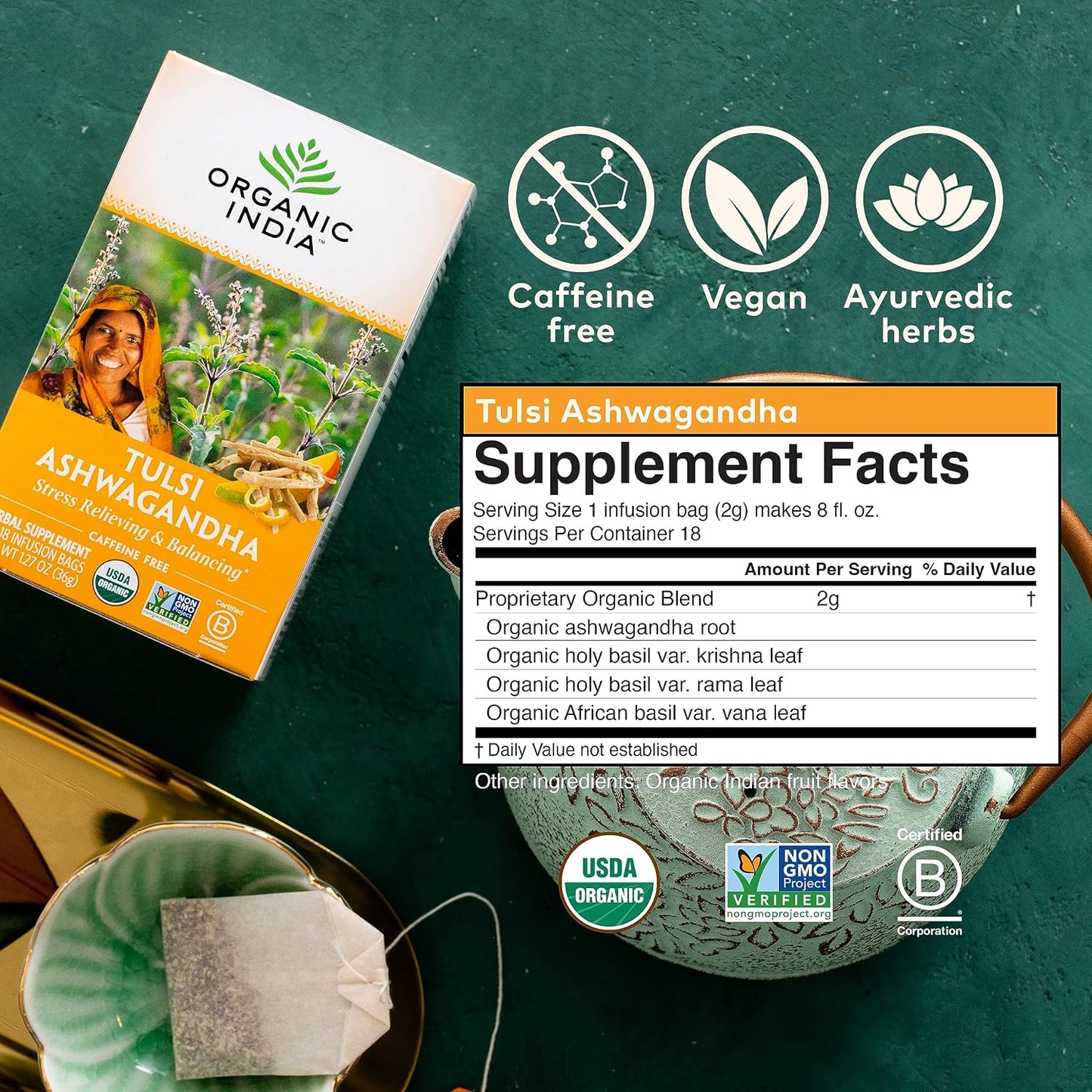 Calming Tulsi Ashwagandha Herbal, 18 Infusion Bags, 3 Pack