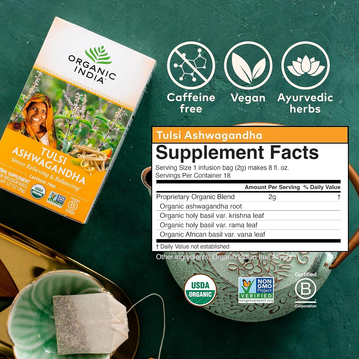 Calming Tulsi Ashwagandha Herbal, 18 Infusion Bags, 3 Pack