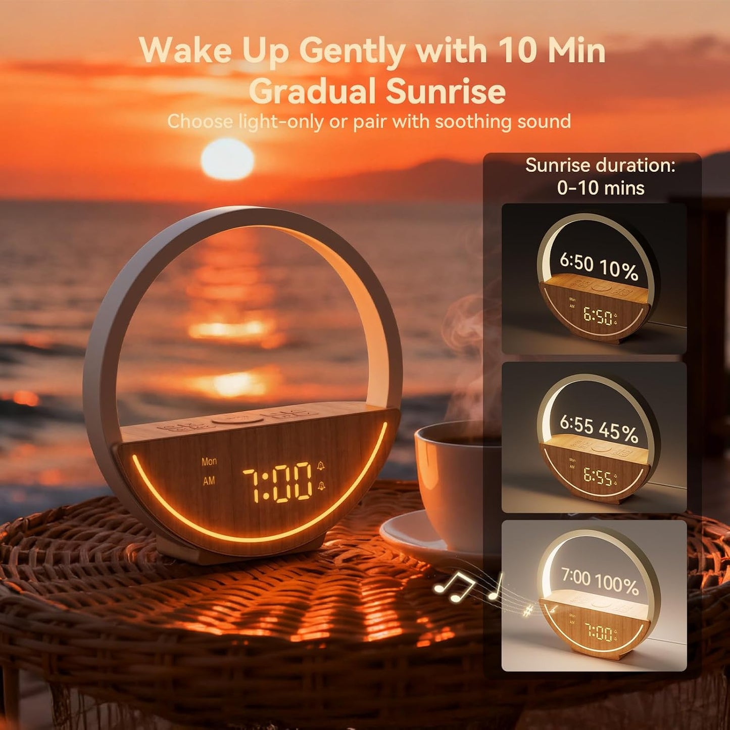 Sunrise Alarm Clock White Noise Sound Machine for Bedroom | Gentle Wake up Light with 20 Soothing Sounds Sleep Aids, Dimmable Clock, Touch Control, Timer, Dual Alarms for Heavy Sleepers