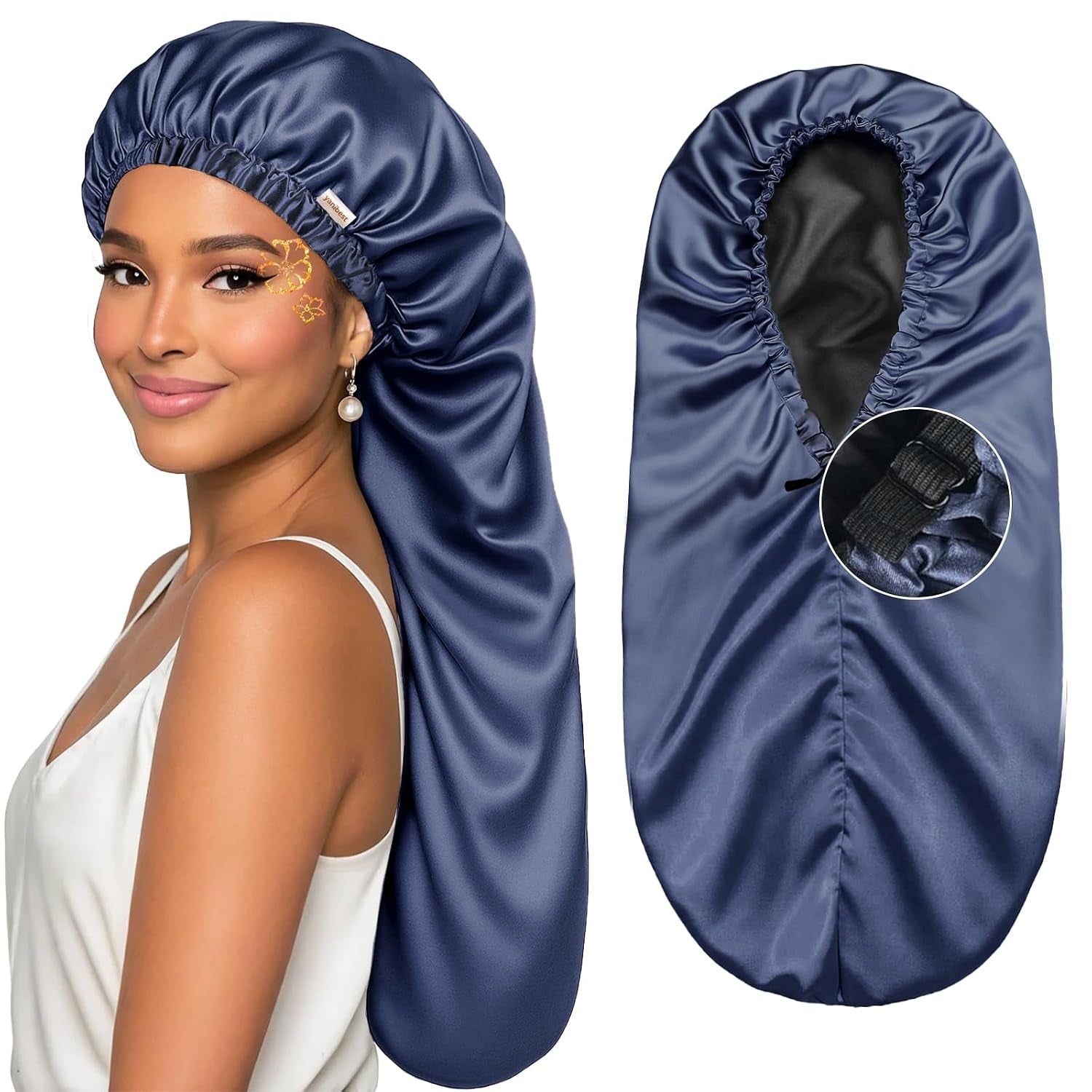 Adjustable Satin Sleep Bonnet, Double Layer Extra Long Hair Bonnet