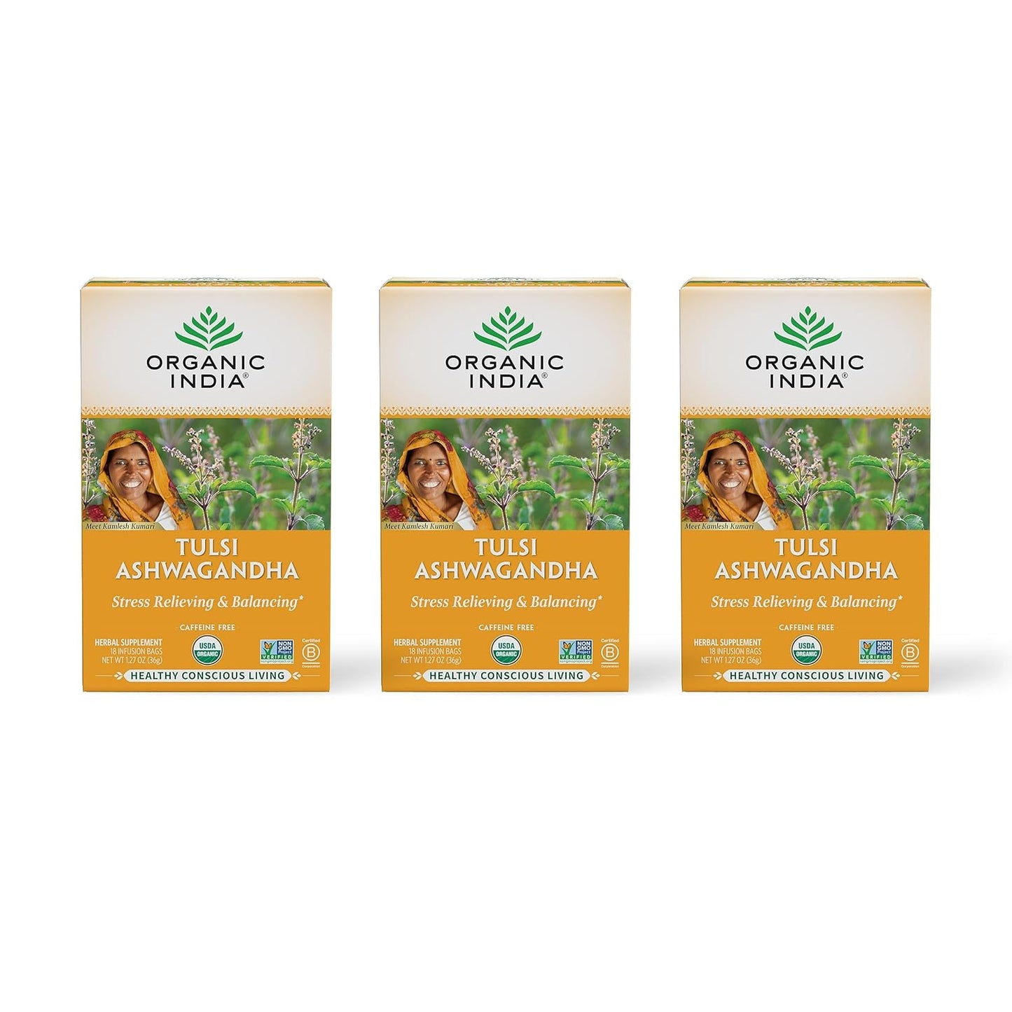 Calming Tulsi Ashwagandha Herbal, 18 Infusion Bags, 3 Pack