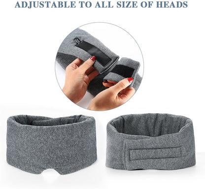 Cotton Sleep Eye Mask for Women Men - 100% Blocking Light Travel Blindfold, Soft Zero Pressure Grey Eyes Cover with Adjustable Velcro Strap for Side Sleeper Night Sleeping, Work Nap and Yoga
