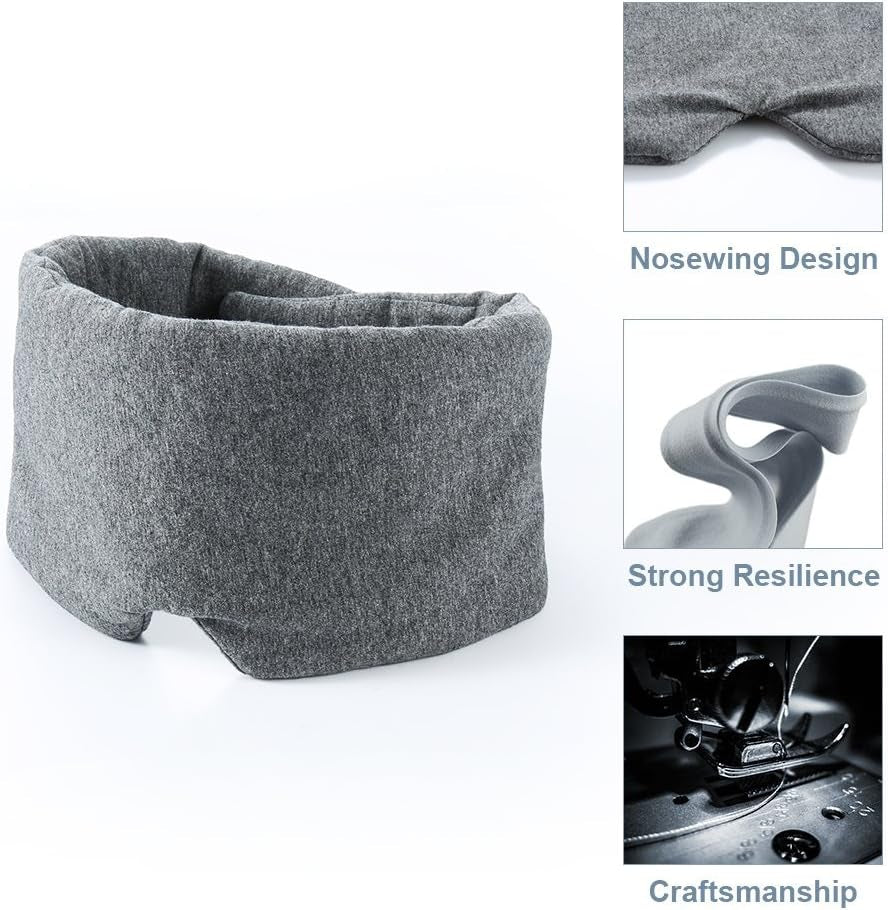 Cotton Sleep Eye Mask for Women Men - 100% Blocking Light Travel Blindfold, Soft Zero Pressure Grey Eyes Cover with Adjustable Velcro Strap for Side Sleeper Night Sleeping, Work Nap and Yoga