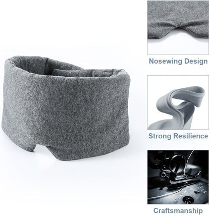 Cotton Sleep Eye Mask for Women Men - 100% Blocking Light Travel Blindfold, Soft Zero Pressure Grey Eyes Cover with Adjustable Velcro Strap for Side Sleeper Night Sleeping, Work Nap and Yoga