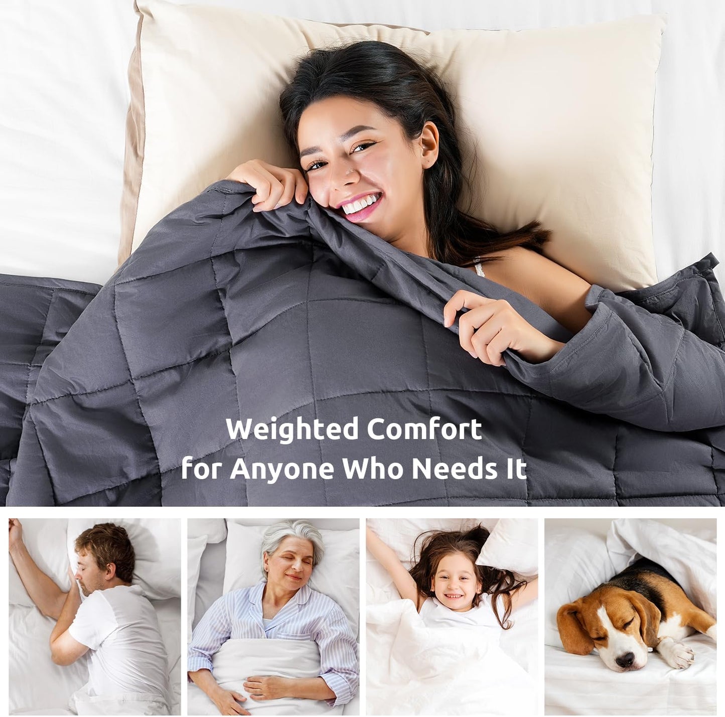Cotton Weighted Blanket for Adults, King Size 80"X87" 30 Lbs | Cooling, Breathable and Soft; Filled with Glass Beads; Washable; Heavy Throw for Calming, Sleep and Nap; Dark Grey